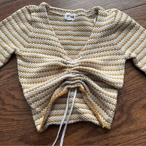 Ghanda Mustard and White V-Neck Sweater